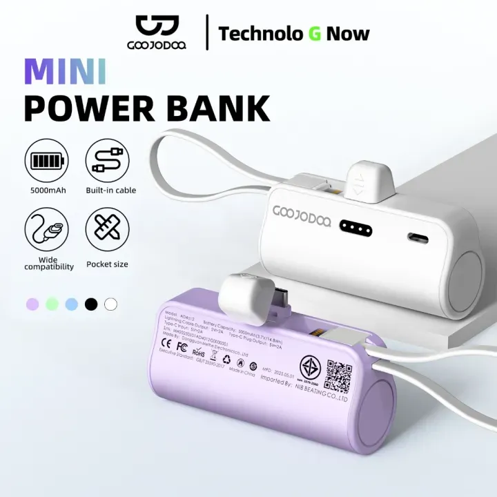 GOOJODOQ Mini 5000mAh พาวเวอร์แบงค์จิ๋ว สาย Lightning ในตัว