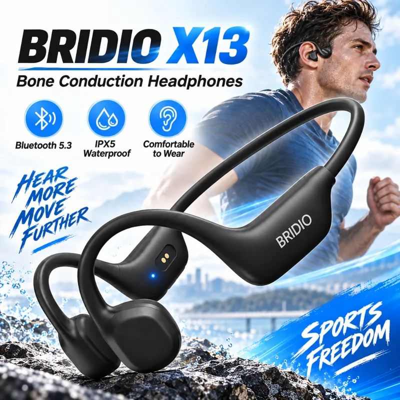 Bridio X13 หูฟังบลูทูธ แบบกระดูกนำเสียง กันน้ำ IPX5 น้ำหนักเบา พร้อมไมโครโฟน ระบบ…