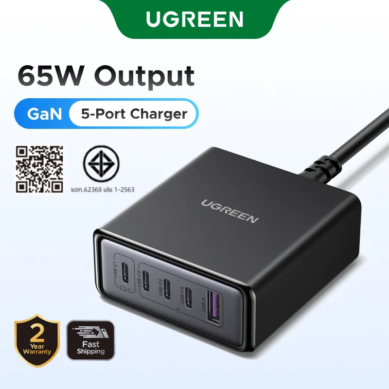 UGREEN 65W/100W/200W/500W GaN Desktop Charger 5-Port 4 USB -C 1 USB-A Fast Charging…