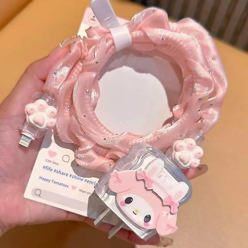 เคส สายชาร์จ ลายการ์ตูนน่ารัก ชุดพันสาย เคสหัวชาร์จ ลายการ์ตูน USB C 18W 20W