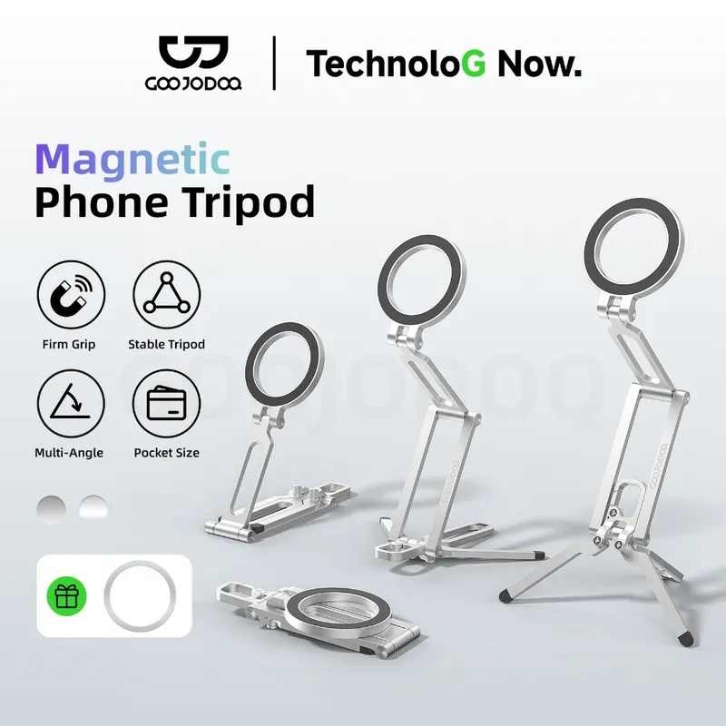 GOOJODOQ ที่วางโทรศัพท์แม่เหล็ก โลหะ Phone Holder พับได้และพกพาสะดวก ฐานขาตั้งกล้อง…