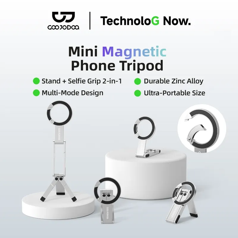 GOOJODOQ ที่วางโทรศัพท์แม่เหล็ก โลหะ Phone Holder พับได้และพกพาสะดวก ฐานขาตั้งกล้อง…