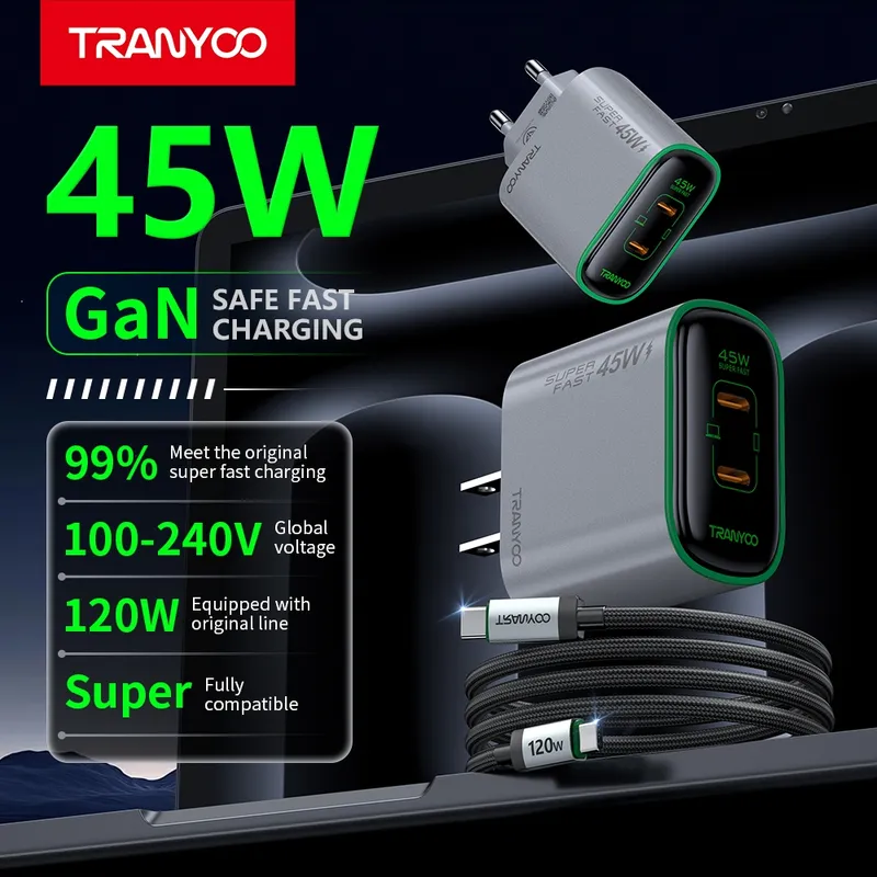 TRANYOO US25 Charger GaN 45W หัวชาร์จเร็ว มีชิป GaN ภายใน พอร์ต Type-C คู่…
