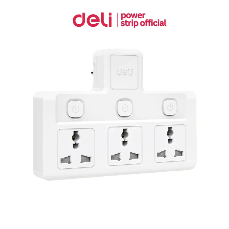 Deli ปลั๊กไฟ ปลั๊กแปลง ปลั๊กสากล ปลั๊กสามตา ไฟ 10A 2500W ทนความร้อนได้ 750องศา…