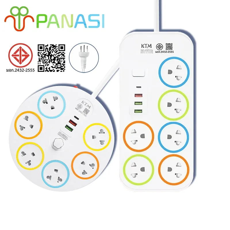 Panasi ปลั๊กไฟ 6ช่อง 2USB-1Type-c สามตา3ตา ปลั๊กพ่วง รางปลั๊กไฟ มาตรฐาน 10A 2300W power…