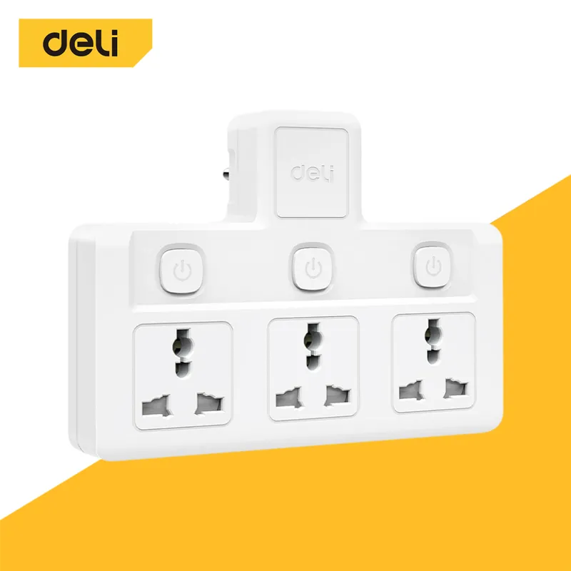 Deli ปลั๊กแปลง ปลั๊กไฟ กำลังไฟ 10A 2500W อแดปเตอร์ ปลั๊กสากล ทนความร้อนได้ 750องศา…